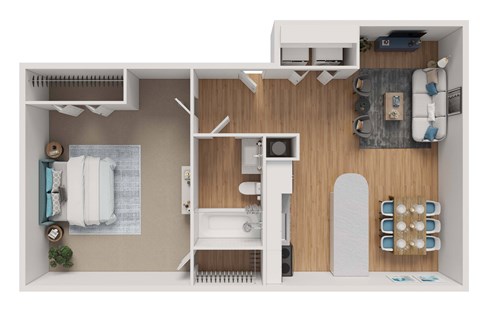 Floor plan for 1 bed, 1 bath, 720 sqft